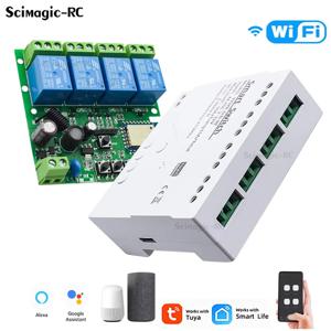 4CH Tuya Wifi 릴레이 스마트 무선 스위치 모듈 4 채널 7-32V 85-250V 220V 110V 2200W RF433 10A Alexa 용 4 웨이 수신기