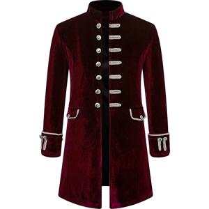 남자 Steampunk 고딕 빅토리아 자켓 빈티지 와인 레드 벨벳 Tailcoat 중세 Frock 코트 유니폼 파티 할로윈 의상 옴므