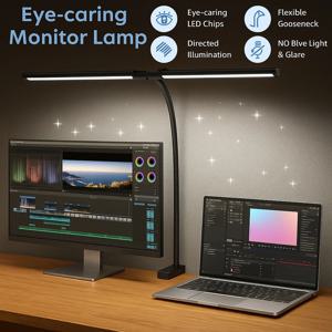싱글 더블 트리플 헤드 LED 클립 데스크 램프, 디밍 가능 USB 눈 보호 아키텍트 테이블 램프, 컴퓨터 모니터 라이트, 사무실 및 가정용