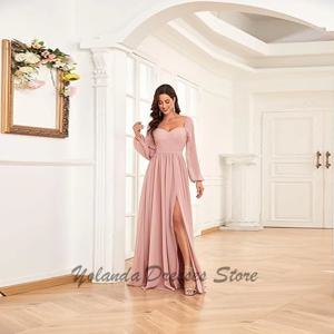 맞춤 제작 스윗하트 네크라인 신부 어머니 드레스 레이스업 백 쉬폰 정장 이브닝 가운 롱 슬리브 슬릿