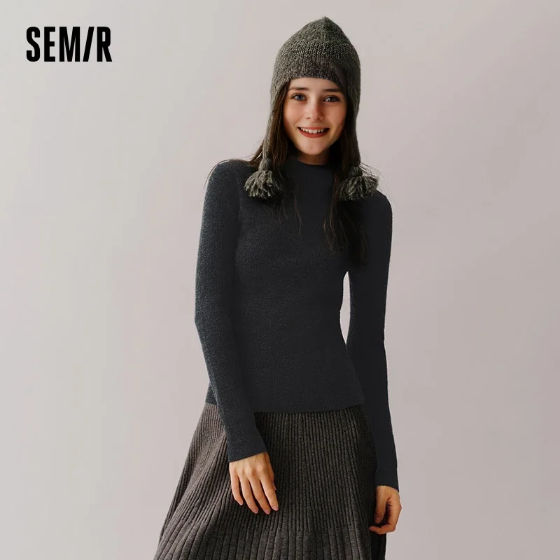 여성용 세미 하이 넥 베이스레이어 셔츠, 편안한 슬림 울 스웨터, 겨울 신상, 2024