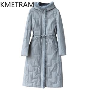 100% 양가죽 패딩 재킷, 럭셔리 롱 다운 코트, 2024 겨울 밍크 모피 재킷, 허리 수축