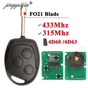 Jingyuqin 3 버튼 원격 키 Fob 315Mhz 433MHz 4D60 ID63 칩 Ford Mondeo Focus Fusion Fiesta Galaxy Transit 전체 자동차 키