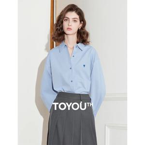 TOYOUTH 여성 블라우스 셔츠 2025 봄 새로운 사랑 수 놓은 간단하고 다목적 솔리드 컬러 퓨어 코튼 셔츠상의