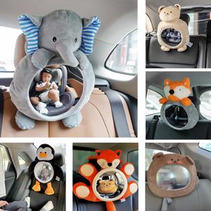 1PCS 쉬운보기 아기 자동차 거울, 안전 자동차 좌석 만화 인형 거울 후면 유아, 넓은 크리스탈 클리어 뷰, 비산 방지