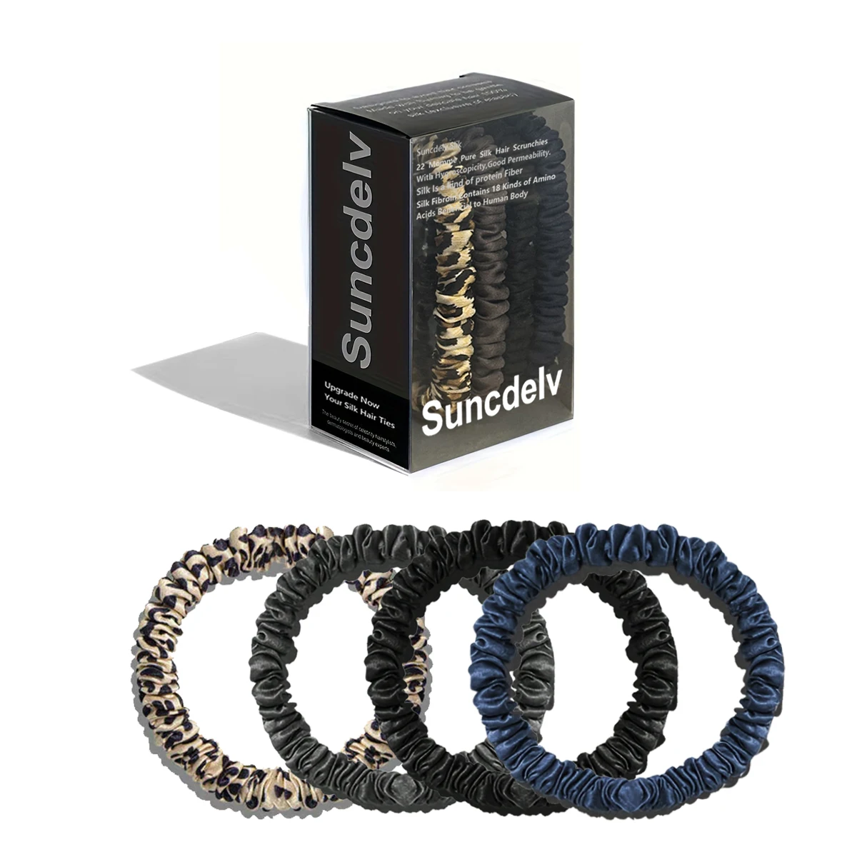 100% 천연 실크 솔리드 컬러 헤어 넥타이 고품질 헤어 스크런치 (22Momme) 여성 빅 헤어 밴드 헤어 액세서리 (4PCS 박스)