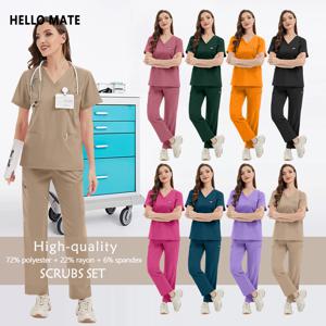 새로운 스크럽 슈트 스트레치 통기성 하이 엔드 여성 세트 의료 간호 외과 유니폼 병원 간호사 작업복 치과 의사 작업복