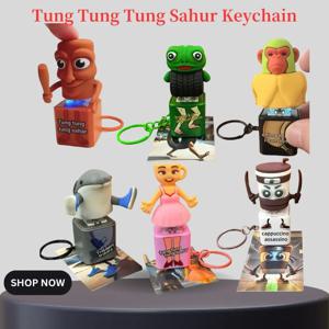 Tung Tung Tung Sahur 키 체인 Vioce LED 키 프레스 버튼 이탈리아 Brainrot Tralalero Tralala Shark Bag 펜던트 키 액세서리