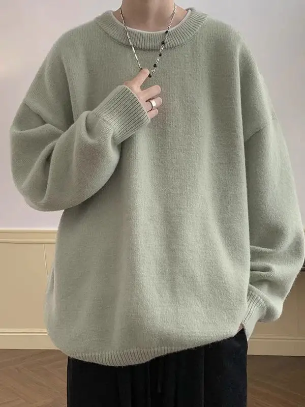 남성용 루즈핏 라운드넥 니트웨어 캐주얼 다용도 이너 레이어링 스웨터 가을 패션 브랜드 폴리에스터 긴팔 비즈니스 캐주얼