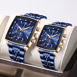 LIGE 럭셔리 브랜드 커플 시계 스테인레스 스틸 방수 빛나는 쿼츠 시계 남성과 여성을위한 패션 간단한 연인 선물