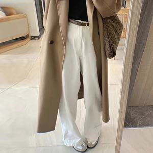 하이웨이스트 와이드 레그 진 여성용 비광택 화이트 데님 스트레이트 컷 슬림 팬츠 가을 2025 신상품 코튼 스트레치