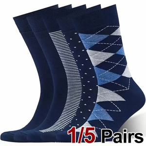 1/5 쌍 남성 다이아몬드 패턴 비즈니스 미드 튜브 양말 냄새 방지 땀 흡수 편안한 통기성 사계절 캐주얼 양말