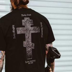 백 크로스 프린트 전술 반팔 코튼 티셔츠 남성 여름 군사 스타일 맞춤형 착용 야외 캐주얼 스포츠 탑