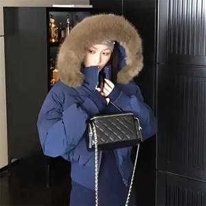 심플한 솔리드 숏 파카 코트 패션 겨울옷 지퍼 후드 퍼 칼라 코튼 패딩 코트 여성 재킷 스트리트