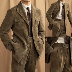 (슈트 재킷 + 슈트 바지) 비즈니스 레트로 캐주얼 코듀로이 남성 정장 세트 코듀로이 코트 코듀로이 스트레이트 레그 캐주얼 바지