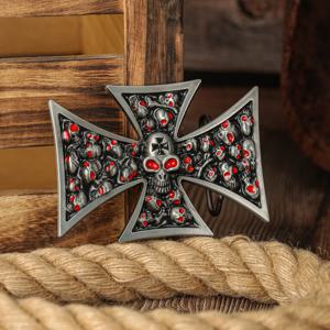 1개의 오일 드리핑 해골 눈 십자가 해골 머리 버클, 독특한 서양식 미니멀리스트 남성용 참신한 벨트 버클, 할로윈 스타일