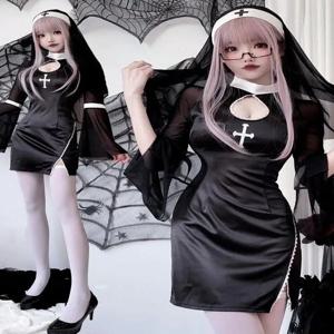 할로윈 성인 코스프레 뱀파이어 수녀 의상 섹시한 악마적인 성녀 의상 여성 무대 공연 전통 민족 스타일