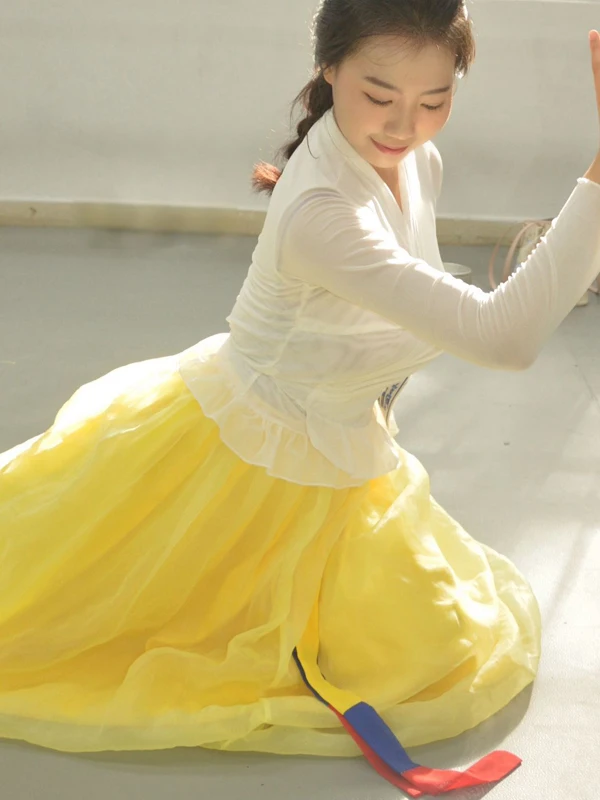 여성용 한국 민족 무용 의상 상의 연습복 스커트 공연복 전통 민속 예술 시험 무대 공연 드레스