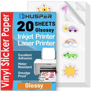 10/20개 A4 광택 흰색 비닐 스티커 용지 - 자체 접착식, 방수 잉크젯 및 레이저 프린터 호환, DIY 공예에 이상적