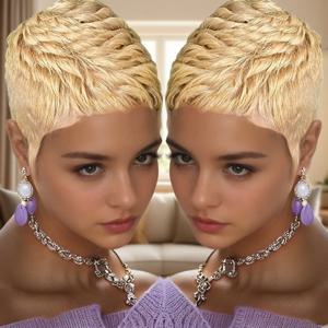 짧은 픽시컷 가발 앞머리 포함 인모 180 밀도 여성용 기계 제작 가발