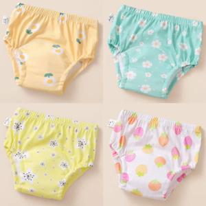4PCS 남아 여아 아기용 면 통기성 재사용 가능한 귀여운 변기 훈련 팬츠 흡수성 방수 어린이 속옷 반바지