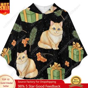 아늑한 플란넬 담요 스웨터, 고양이 베리 가지 눈송이 어린이와 청소년을 위한 주머니가 있는 오버사이즈 후드티