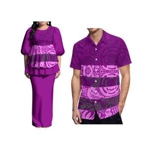 2025년 신상 맞춤형 하와이안 스타일 디자인 여성 퍼프 소매 백 슬릿 토냐 풀레타시 드레스 롱 탑과 스커트 투피스