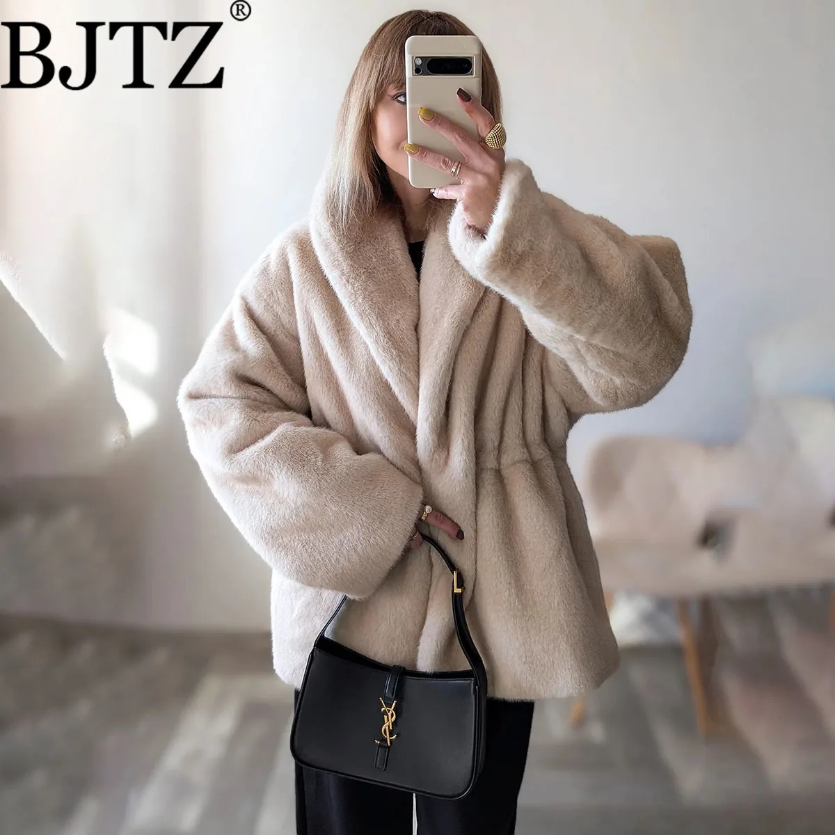 BJTZ 여성용 두꺼운 패딩 인조 모피 코트 겨울 따뜻한 가짜 모피 자켓 우아한 럭셔리 겉옷