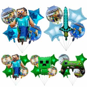5PCS 마인크래프트 만화 호일 풍선 어린이 생일 파티 장식 애니메이션 만화 풍선 세트 알루미늄 필름 풍선 세트