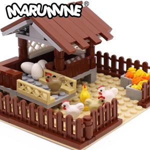Marumine 138PCS 농장 치킨 빌딩 블록 클래식 건설 MOC 벽돌 조립 하우스 모델 키트 어린이 Chrismas 장난감
