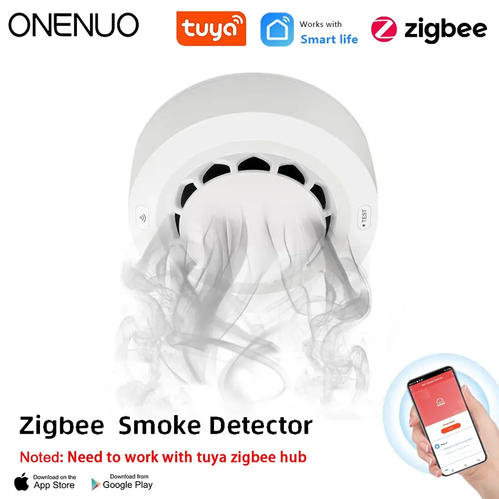 ONENUO Tuya Zigbee 연기 감지기 화재 경보 감지기 홈 보안 경보 연기 감지기는 Tuya Zigbee 허브와 함께 작동해야 합니다.