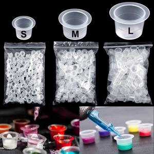 100pcs S/M/L 일회용 문신 잉크 컵 플라스틱 안료 클리어 홀더 컨테이너 캡 문신 영구 메이크업 마이크로 블레이드 공급