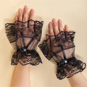 여성용 분리형 가짜 소매 진주 레이스 메쉬 가짜 플레어 슬리브, 레이스 손목 커프스 팔찌, 패션 팔꿈치 슬리브 커프, 2 개, 신제품