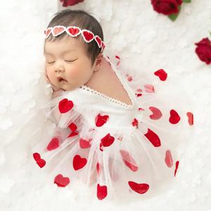 Ylsteed 신생아 사진 복장 머리띠 유아 사진 소품과 붉은 심장 자수 Romper 드레스