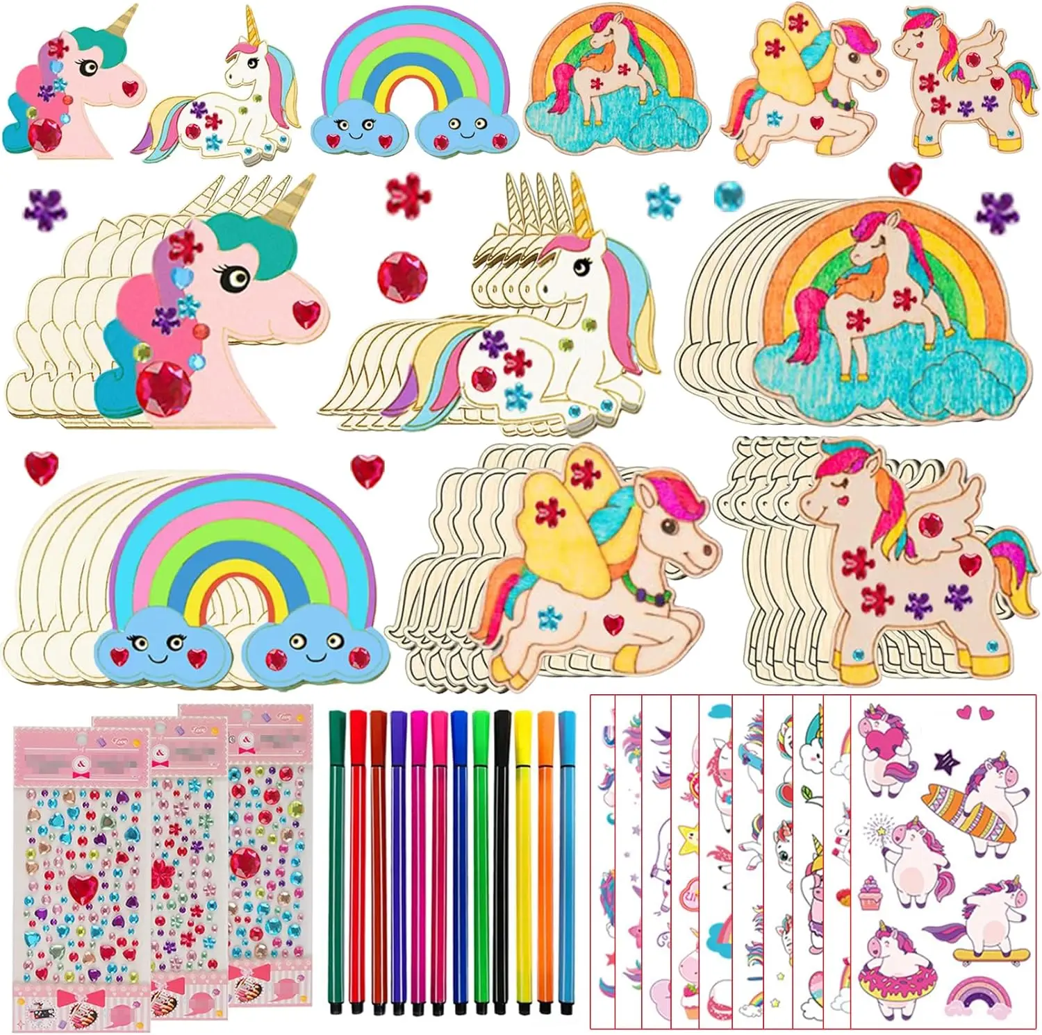 398Pcs 유니콘 나무 공예 세트 30Pcs 유니콘 나무, 354 라인 석, 12 컬러 연필, 2 스티커, 소년/소녀 DIY 공예