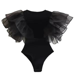 여성 메쉬 패치 워크 바디 슈트 Rompers 패션 여성 우아한상의