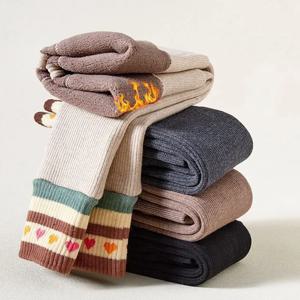 여자를위한 새로운 겨울 두꺼운 따뜻한 바지 3-12 년 스트라이프 레깅스 어린이 소녀 스키니 플러스 벨벳 연필 바지 복장