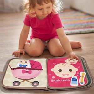 1pcs 몬테소리 바쁜 책 아기 조기 교육 도서, 퍼즐 장난감, 동물인지 패브릭 도서, 반복 붙여 넣기 책 및 감각 장난감