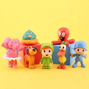 7 개/대 Kawaii Pocoyo 동물 장난감 새 오리 코끼리 인형 장난감 모델 장면 장식품 애니메이션 만화 귀여운 Pvc 피규어 장난감