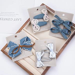 2 개/대 흰색 레이스 활 아기 소녀 헤어 클립 빈티지 데님 Sanp 머리핀 카우보이 헤어 그립 미니 활 한국 BB 바레트