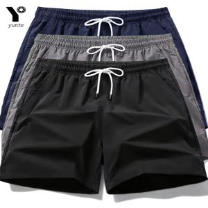 남성용 속건성 스포츠 반바지 3색 3팩 캐주얼 루즈 신축성 있는 벨트(드로스트링 포함) 경량 달리기 및 티셔츠에 적합