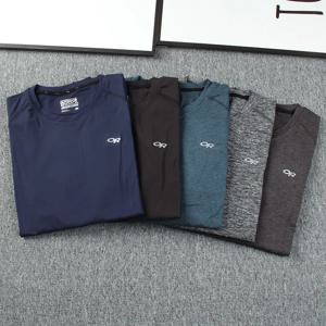 남성용 고탄력 빠른 건조 통기성 라운드 넥 긴팔 티셔츠 북미 스포츠 트레이닝 탑 자외선 차단 방취