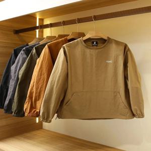 레트로 일본 스타일 테크 방수 원단 남성용 봄 가을 루즈핏 단색 라운드넥 긴팔 후드티 캐주얼 패션