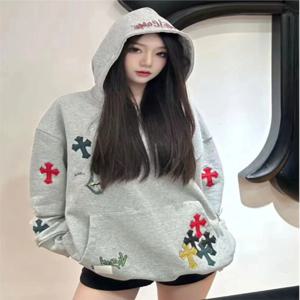 아메리칸 레트로 헤비웨이트 크로스 스웨트셔츠 여성용 봄 신상 루즈 캐주얼 트렌디 브랜드 후디 탑 편안한 면 긴팔