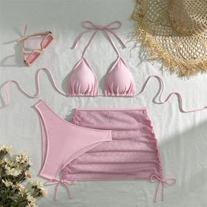 여성용 섹시한 핑크 비키니, 익스트림 스트링 백리스 수영복, 메쉬 스커트, 푸시업 수영복, 블랙 Y2K 티팬티 비키니, 해변 휴가 복장