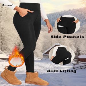 1/2 PCS 여성용 따뜻한 레깅스 포켓 벨벳 솔리드 컬러 스타킹 스트레치 스키니 매끄러운 방지 콜드 레깅스