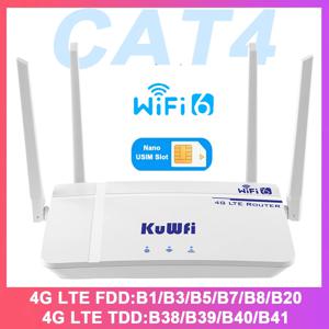 KuWFi 4G CAT4 LTE 라우터 300Mbps 무선 WiFi6 라우터 4G 모뎀 RJ45 포트 나노 USIM 슬롯 외부 안테나 지원 10 사용자