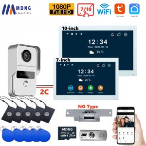 Tuya 스마트 비디오 인터콤 2선 1080P 홈 비디오 도어폰 10인치 WIFI 비디오 초인종 인터콤 시스템(전기 스트라이크 잠금 장치 포함)