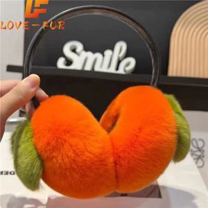 여성용 정품 렉스 토끼 모피 귀마개, 귀마개 모자, 따뜻한 귀마개, 푹신한 폼폼, 리얼 모피, 천연, 레이디 패션, 겨울