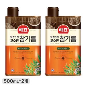 [사조공식샵) 해표 딱 한번짠 고소한참기름 500ml * 2개